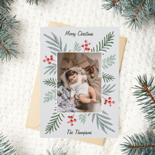Carte de Noël photo élégante et botanique dessinée