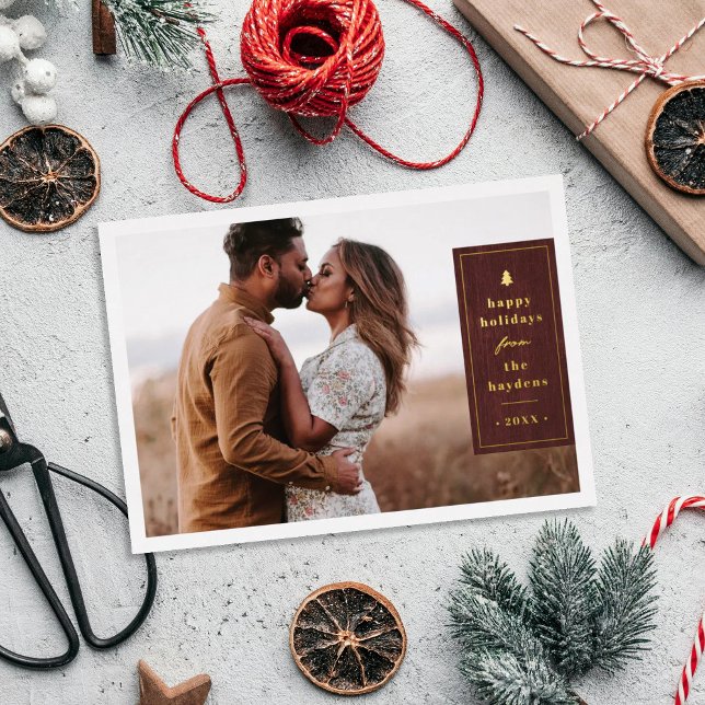 Carte de Noël photo en bois rustique avec feuille  (Créateur téléchargé)