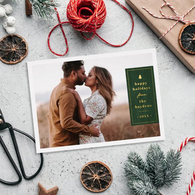 Carte de Noël photo en bois rustique avec feuille  (Créateur téléchargé)