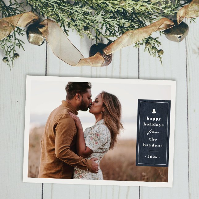 Carte de Noël photo en bois rustique bleu (Créateur téléchargé)