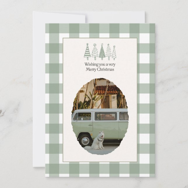 Carte de Noël photo en gingham vert  (Devant)