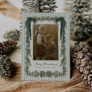 Carte de Noël photo en velours vert avec ruban et 