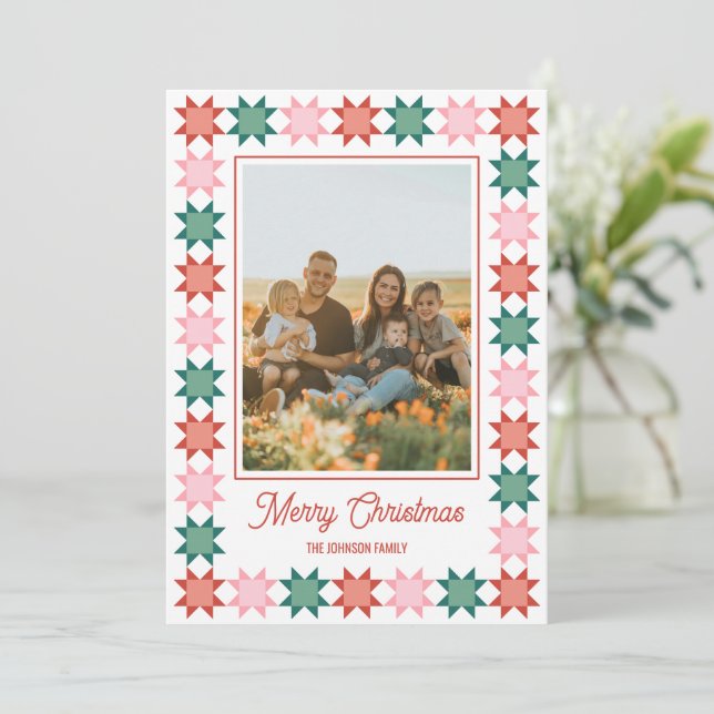 Carte de Noël photo encadrée patchwork étoile de N (Debout devant)