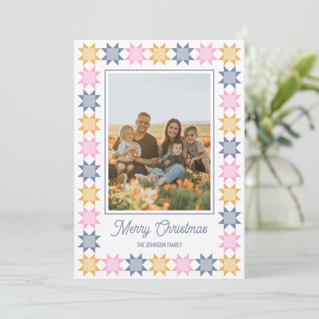 Carte de Noël photo encadrée patchwork étoile de N (Debout devant)