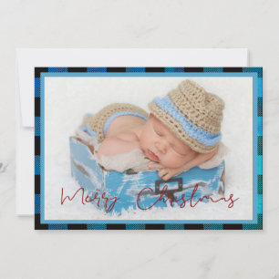 Carte de Noël photo Faire-part bébé bleu plaid