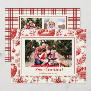 Carte de Noël Photo Fête Toile Ornement Rouge