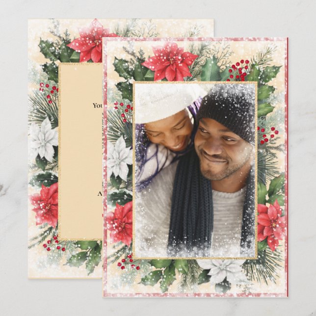 Carte de Noël Photo Fêtes Noël Vintage Saisonnière (Devant / Derrière)