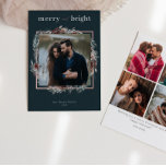 Carte de Noël Photo Feuillage Aquarelle Vert Joyeu<br><div class="desc">C'est une carte plate double face de Noël joyeuse et lumineuse avec une typographie script moderne,  de la verdure aquarelle & du feuillage et un collage de 4 photos au dos. Comprend 5 photos au total. Photos par prostooleh / Freepik.</div>