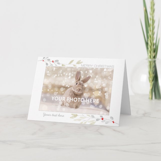 Carte de Noël photo - Feuilles Or Argent (Devant)