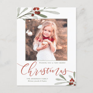 Carte de Noël Photo Fleurs de Cerisier Rouges Aqua