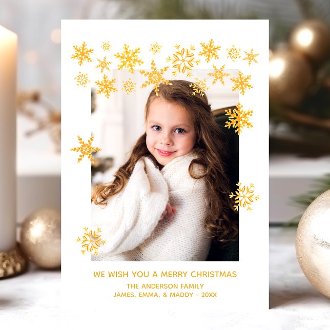 Carte de Noël photo Flocons de neige dorés Noël (Créateur téléchargé)