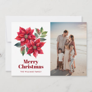 Carte de Noël photo florale au poinsettia aquarell