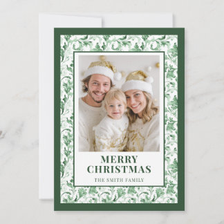 Carte de Noël photo florale verte en toile de Jouy