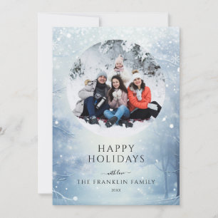 Carte de Noël photo forêt hivernale enchantée