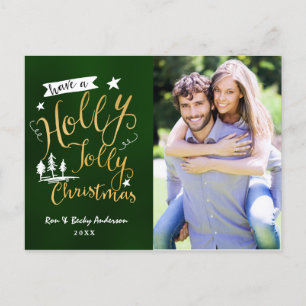 Carte de Noël photo Green & Gold HOLLY JOLLY CHRIS