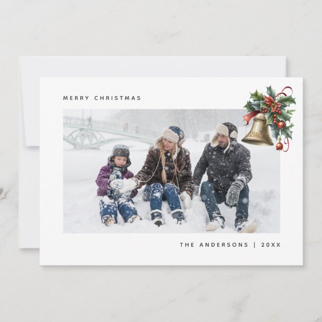 Carte de Noël Photo Holly Bell Watercolor (Devant)