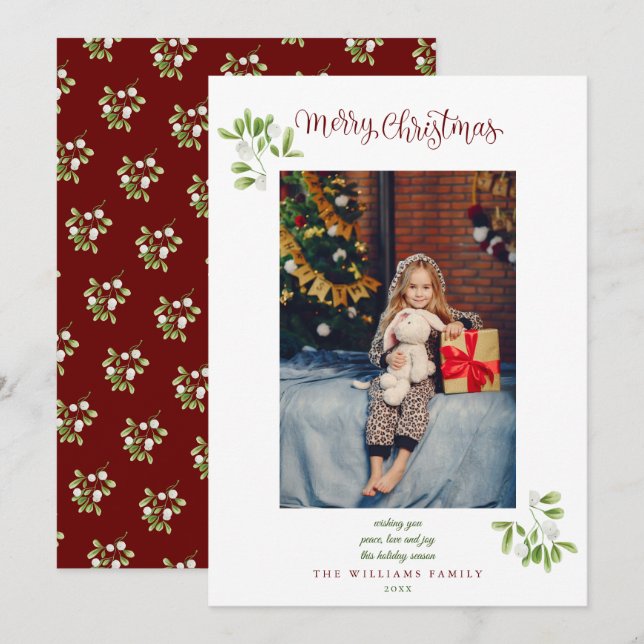 Carte de Noël photo Joyeux Noël écriture Mistletoe (Devant / Derrière)