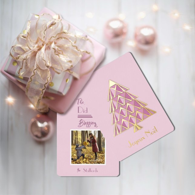 Carte de Noël Photo Joyeux Noël Rose (Créateur téléchargé)