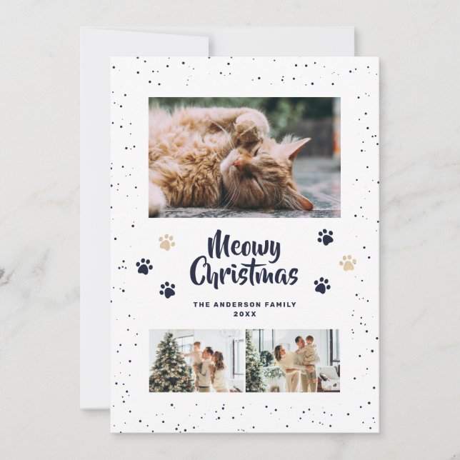 Carte de Noël Photo Meowy Paws Bleue (Devant)