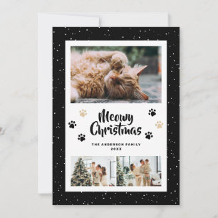 Carte de Noël Photo Meowy Snow 3 Paws Or Noir