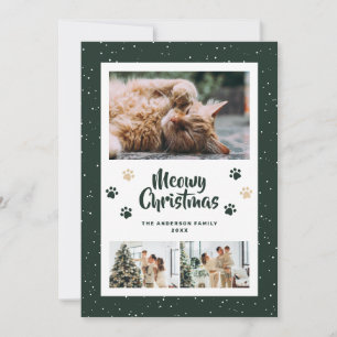 Carte de Noël Photo Meowy Snow 3 Paws Or Vert