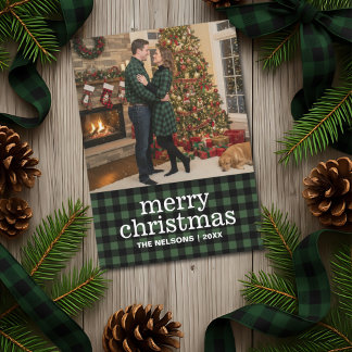 Carte de Noël photo « Merry Christmas » à carreaux