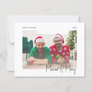 Carte de Noël photo minimaliste Mariés et Joyeux L