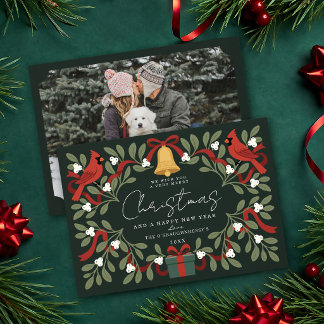 Carte de Noël photo Mistletoe Cardinals Rustique