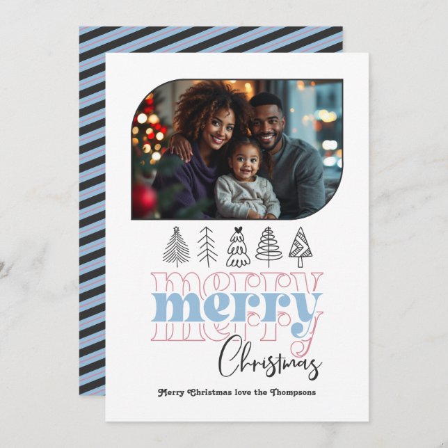 Carte de Noël photo moderne rétro 'Frosted Dawn Do (Devant / Derrière)