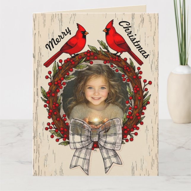 Carte de Noël photo modifiable avec cardinaux (Devant)
