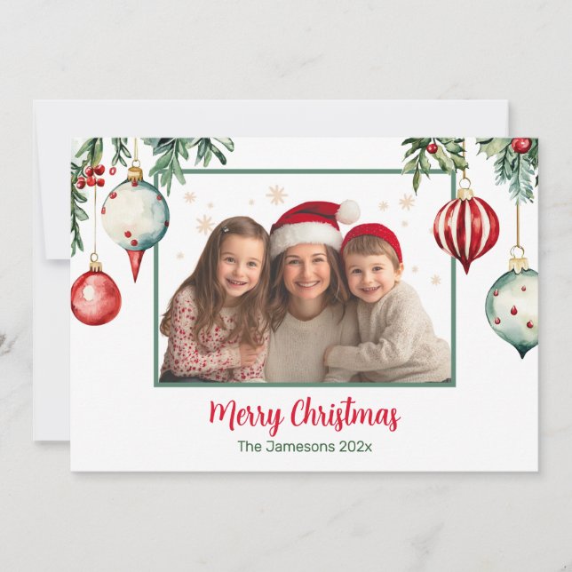 Carte de Noël photo ornements vintages (Devant)