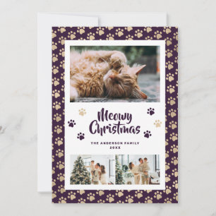 Carte de Noël Photo Pattes d'Or Violettes Meowy