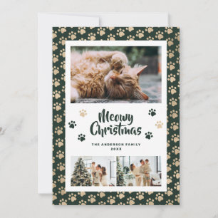 Carte de Noël Photo Pattes Or Vert Meowy