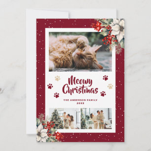 Carte de Noël photo poinsettia neige Pattes Rouges