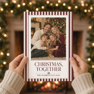 Carte de Noël photo rayée bordeaux Ensemble