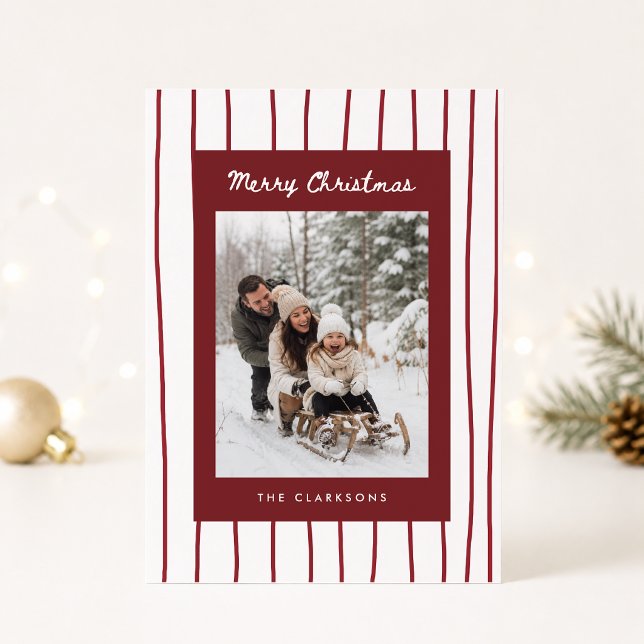 Carte de Noël photo rayée Bourgogne (Créateur téléchargé)