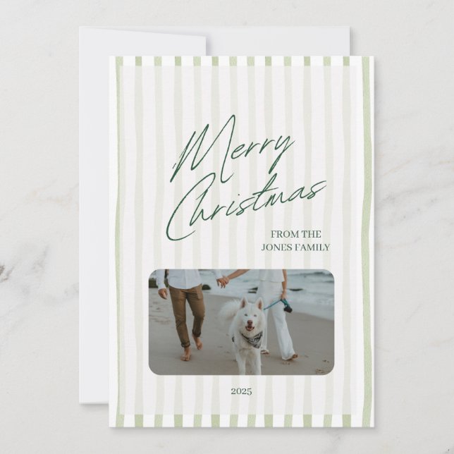 Carte de Noël photo rayée minimaliste (Devant)