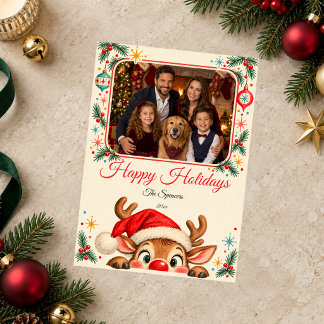 Carte de Noël photo rétro Peekaboo Renne