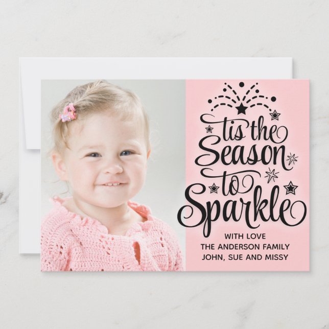 Carte de Noël photo rose Saison pour briller (Devant)