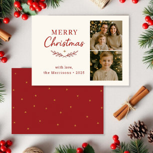 Carte de Noël photo rouge budget carte plate de fê