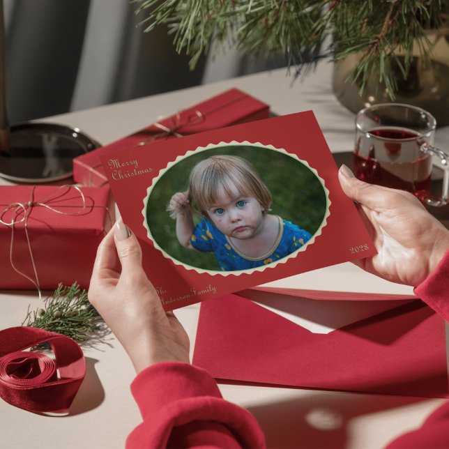 Carte de Noël photo rouge et vert menthe festonnée (Créateur téléchargé)