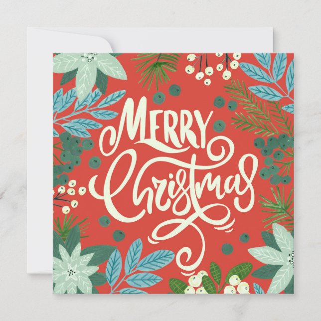 Carte de Noël photo rouge floral (Devant)