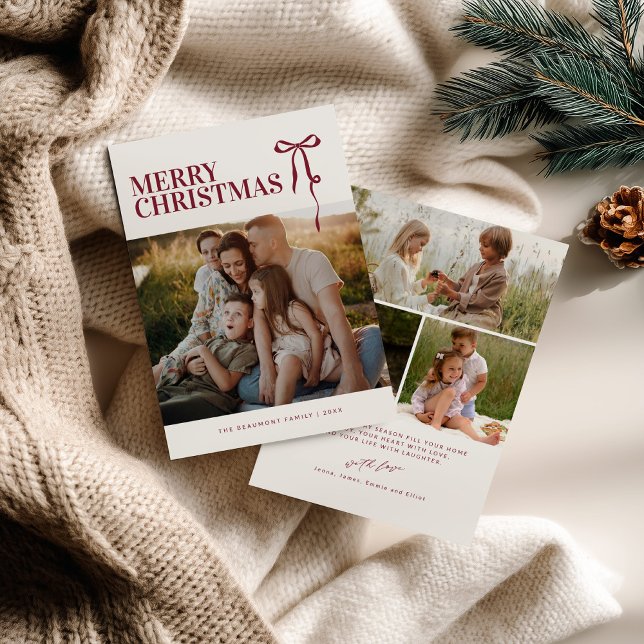 Carte de Noël photo Ruban Bourgogne (Créateur téléchargé)