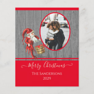 Carte de Noël photo rustique vintage elf rouge ver