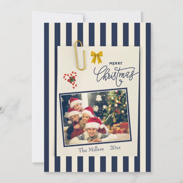 Carte de Noël photo scrapbook or Navy gold (Devant)