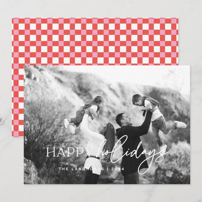 Carte de Noël photo texte blanc Joyeuses Fêtes (Devant / Derrière)