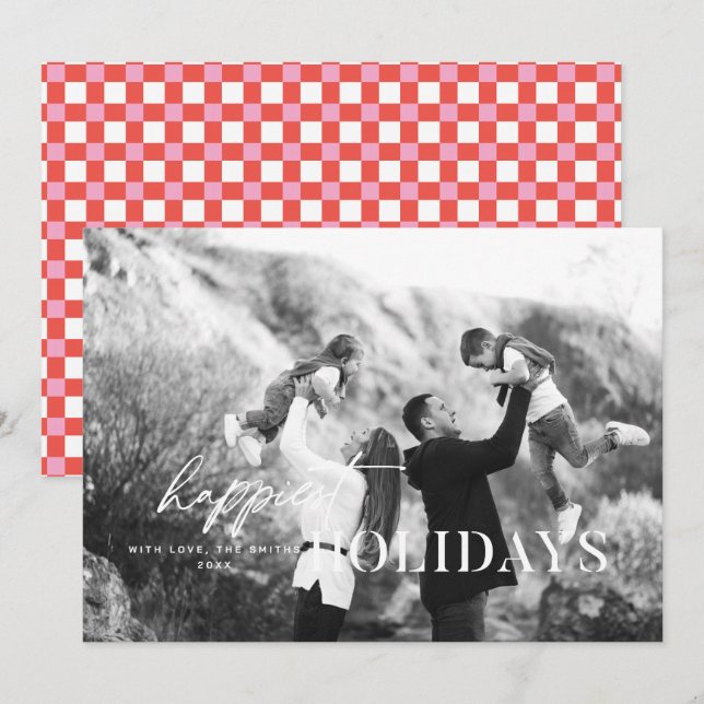 Carte de Noël photo texte blanc Joyeuses Fêtes (Devant / Derrière)