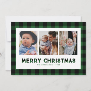 Carte de Noël photo triptyque à carreaux Green Buf