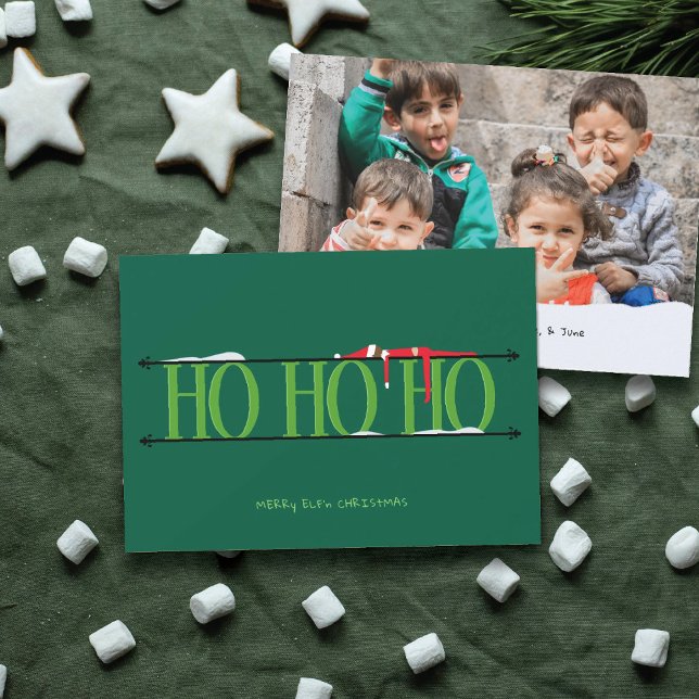 Carte de Noël photo vert chasseur Elf Shenanigans (Créateur téléchargé)