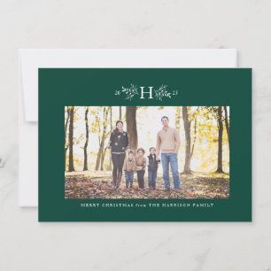 Carte de Noël photo vert chasseur monogramme rusti